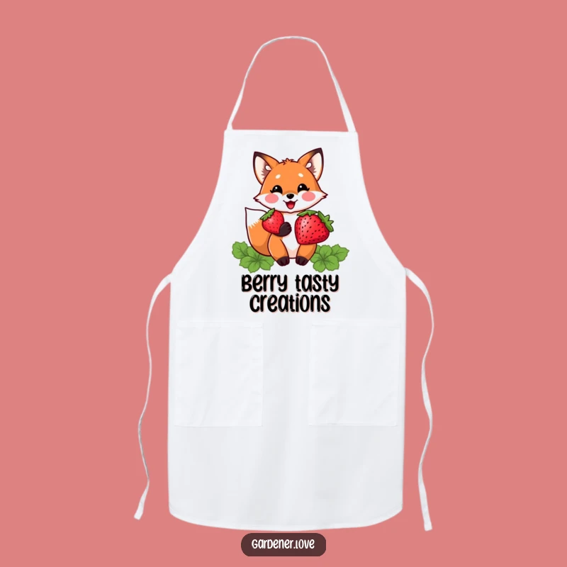 Funny Kawaii Fox Berry Apron, Whimsical Kitchen Harvest Gift