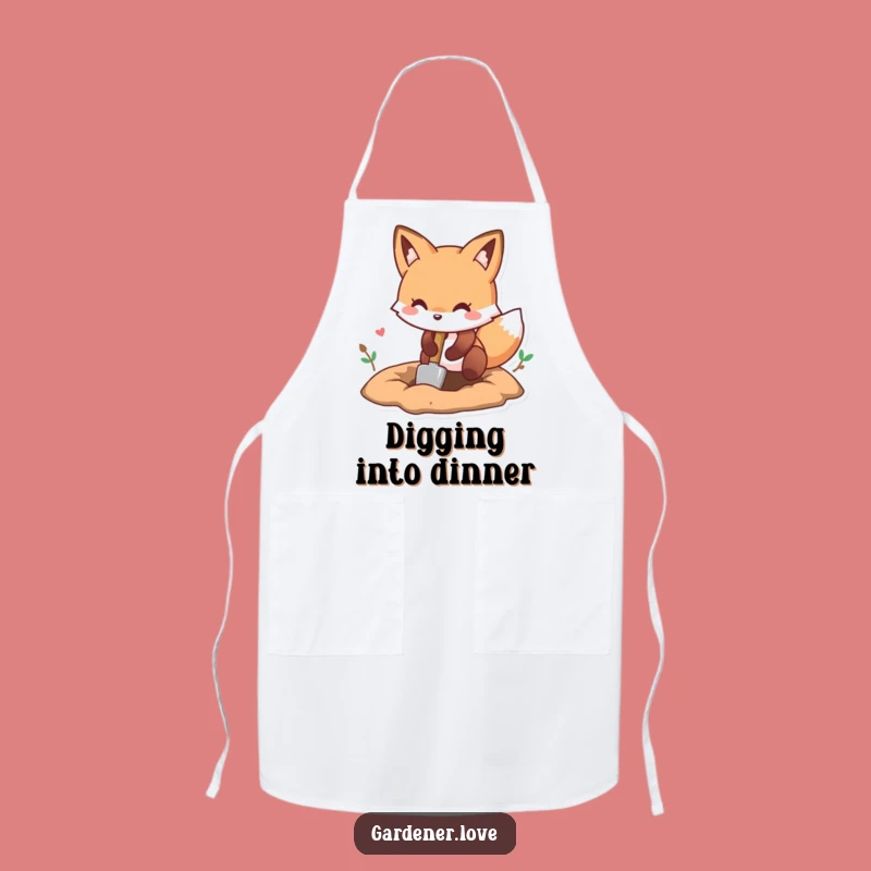 Funny Kawaii Fox Digging Apron - Humorous Kitchen & Garden Wear