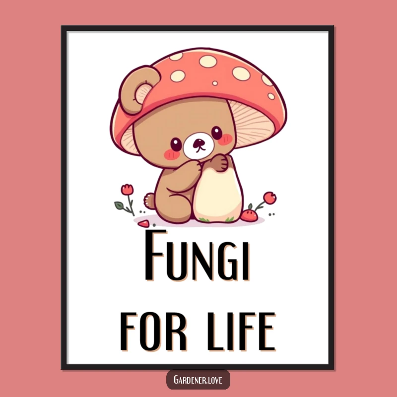 Funny Kawaii Bear Mushroom Digital Art - Instant Whimsical Nature Decor