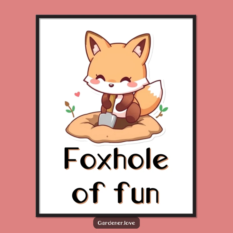 Funny Kawaii Fox Digging Digital Art - Instant Playful Garden Decor