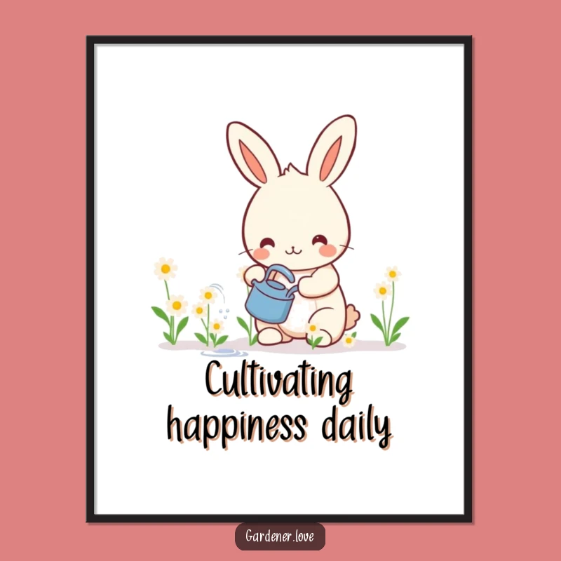 Funny Kawaii Rabbit Digital Art, Printable Garden Wall Decor Gift