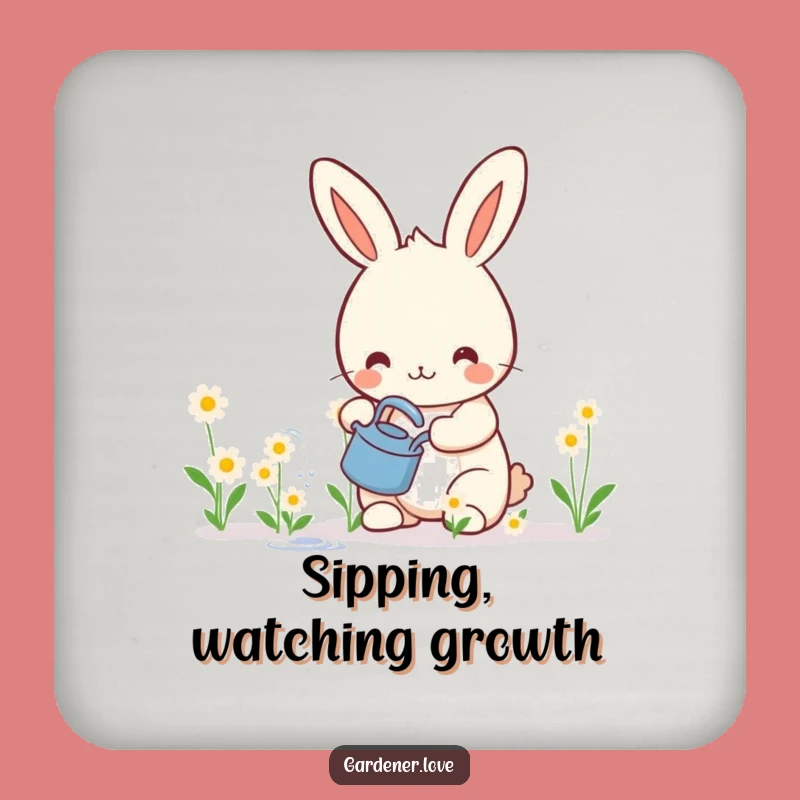 Funny Kawaii Rabbit Garden Coasters, Protect Surfaces with Floral Humor