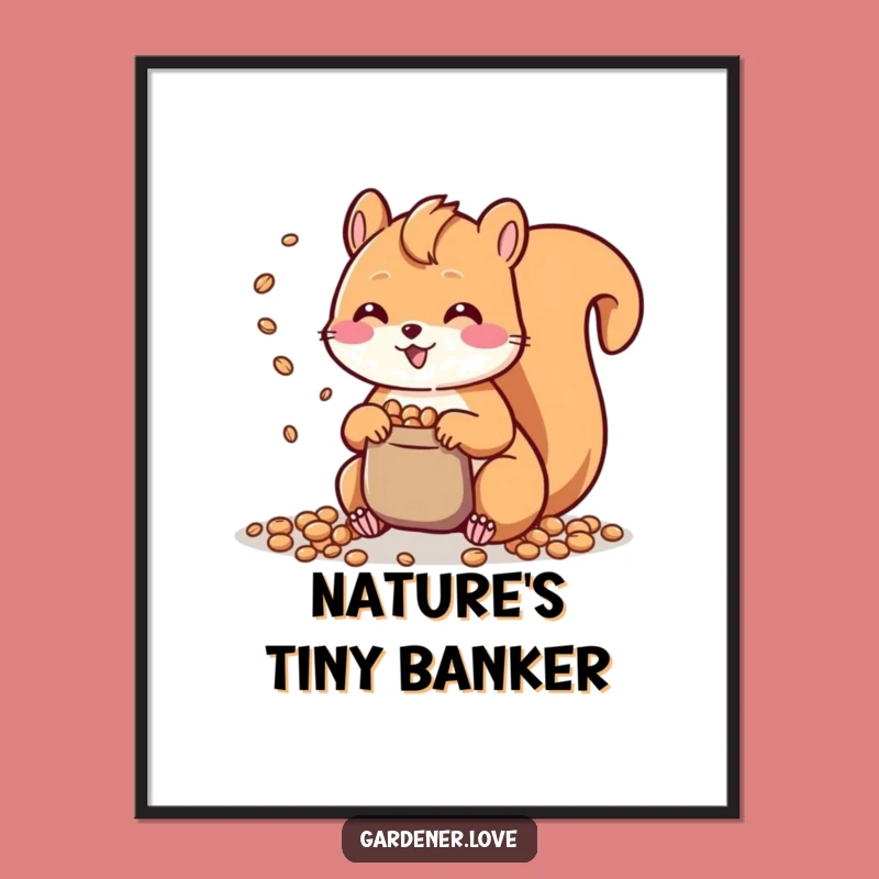 Funny Kawaii Squirrel Poster, Whimsical Seed Scattering Art, Charming Wall Decor Gift