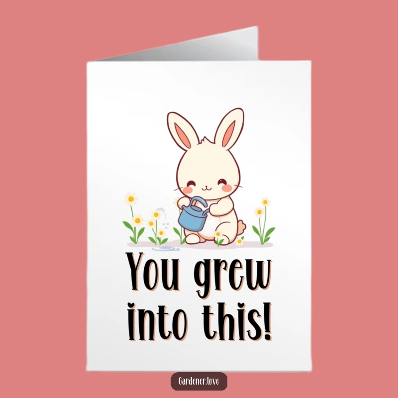 Kawaii Rabbit Blooming Card: Free Printable Congrats, Growth Downloadable Gift